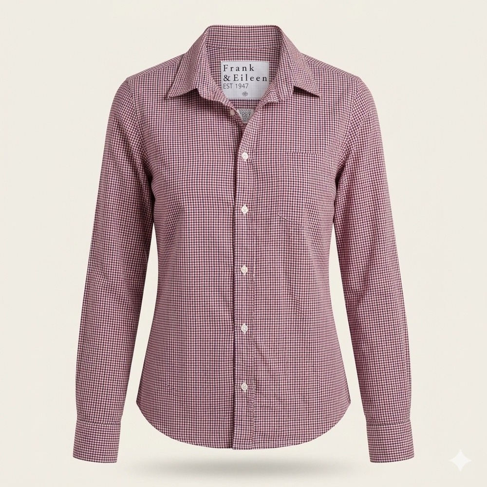 Frank & Eileen Barry Shirt Womens M Red Gingham Cotton Excellent Button Down